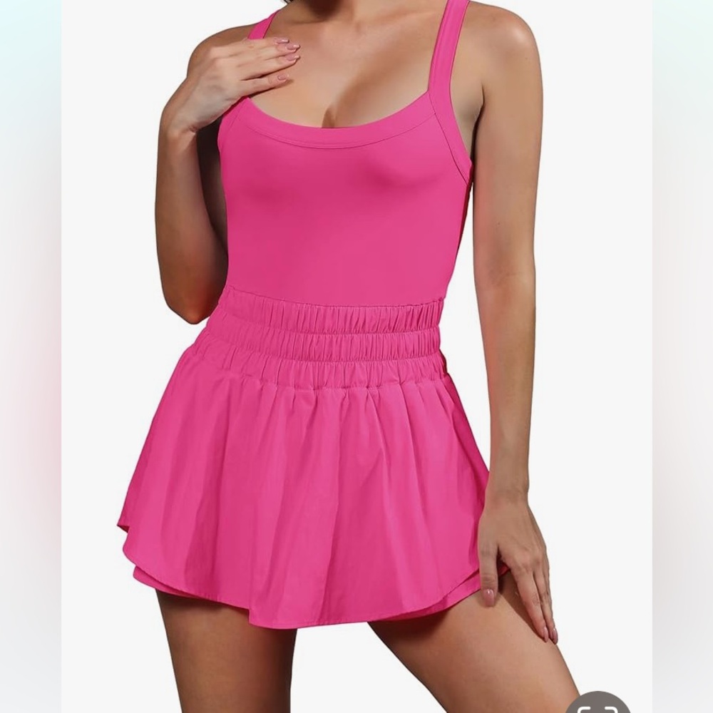 NWT DOSE  hot pink straps, tennis& work out mini romper skort  size M.